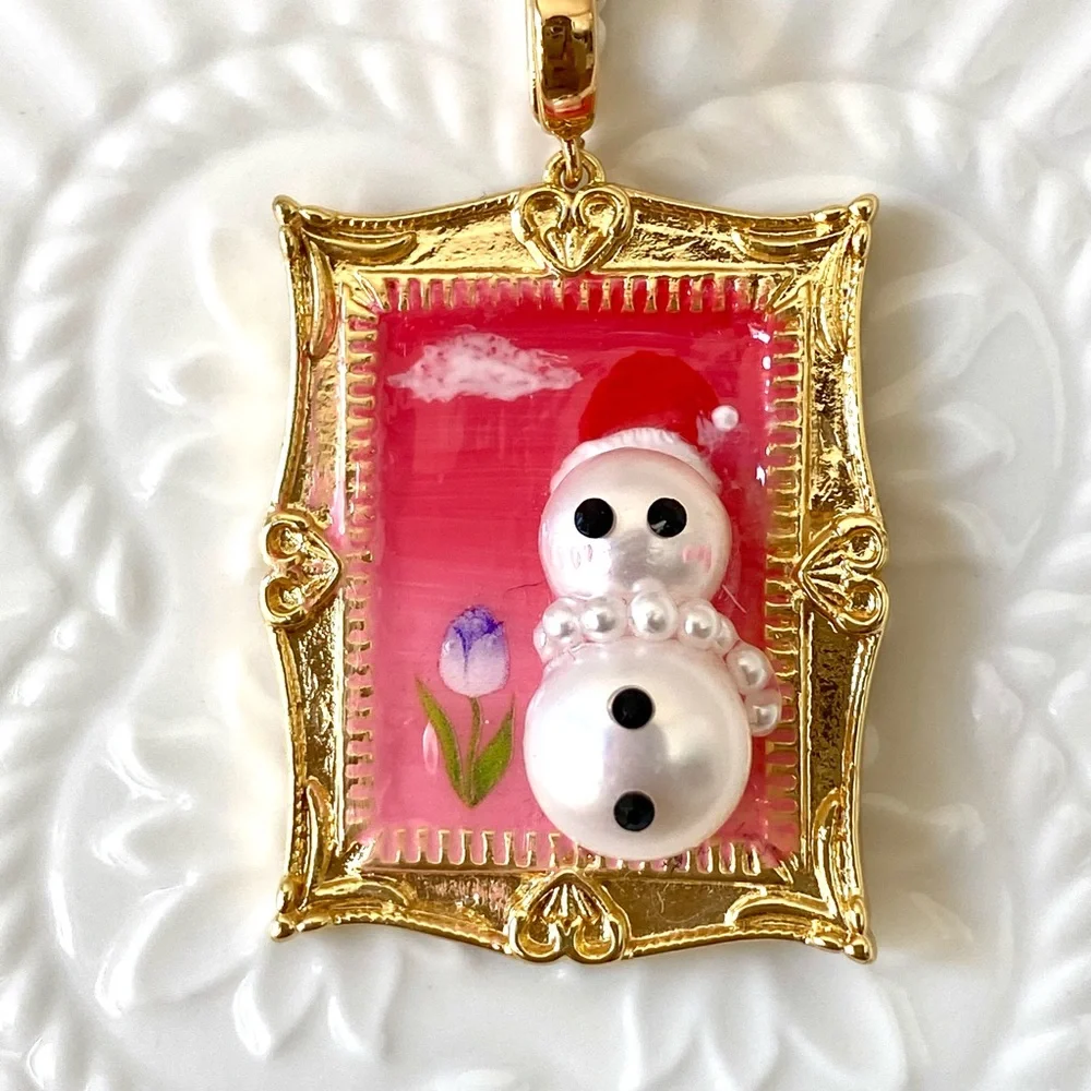 P4-Handmade Freshwater Pearl Snowman Detachable Pendant - Picture 4 of 4